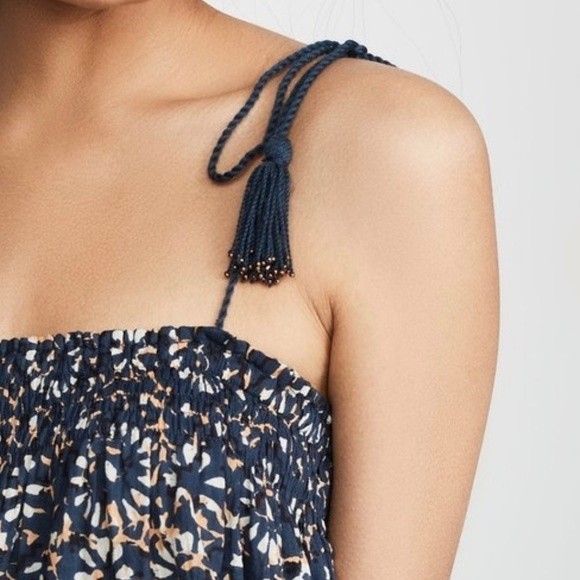 **SOLD* Ulla Johnson Eugenia Midi Dress Floral Vine Print Pockets Tassel Blue XS - Picture 2 of 9